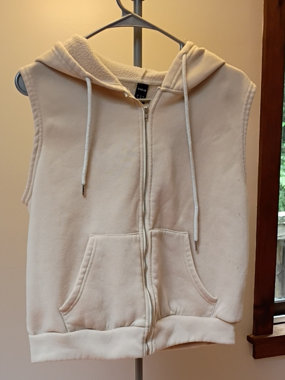 SHEIN Cream Sleeveless Zip-Up Hoodie Vest